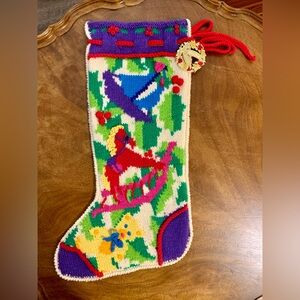 Vintage Berek Hand-Knit Wool Collectible Multicolor Christmas Stocking Toy Theme
